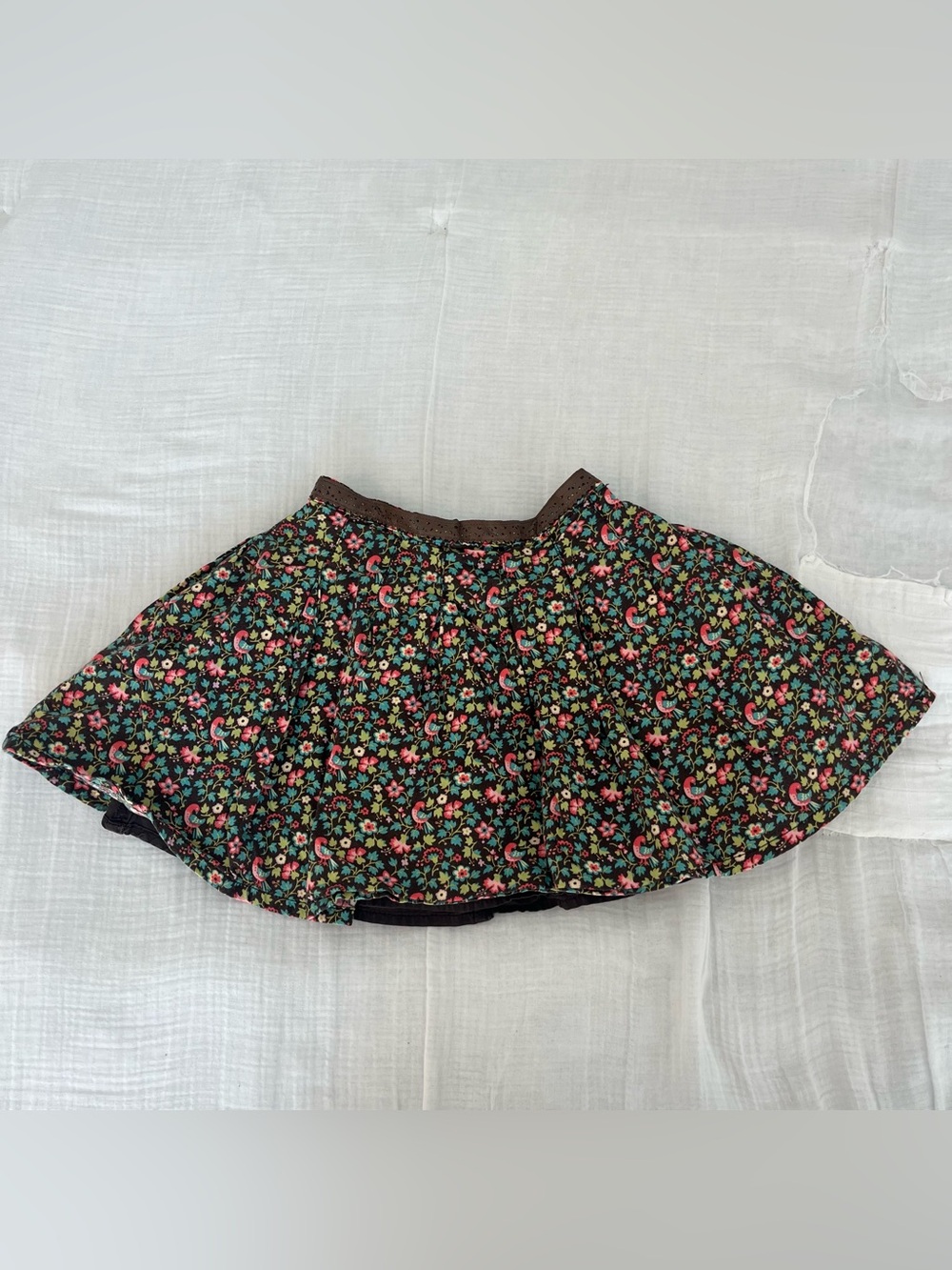GAP Brown Floral Circle Skirt with Pink & Green Accents